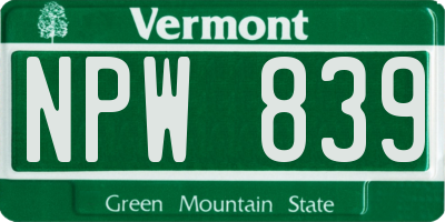 VT license plate NPW839