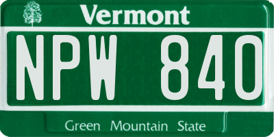 VT license plate NPW840