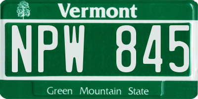 VT license plate NPW845