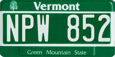 VT license plate NPW852