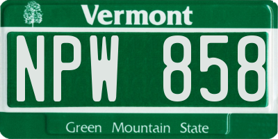 VT license plate NPW858