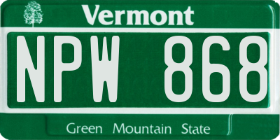 VT license plate NPW868