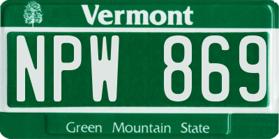 VT license plate NPW869