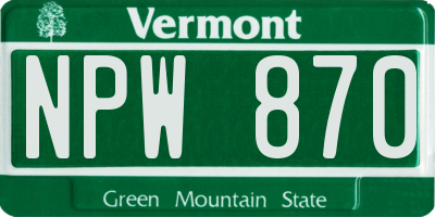 VT license plate NPW870