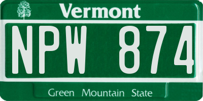 VT license plate NPW874