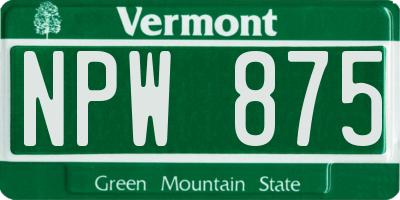 VT license plate NPW875