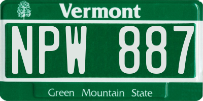 VT license plate NPW887