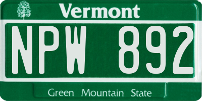 VT license plate NPW892