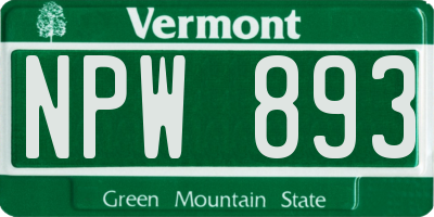 VT license plate NPW893