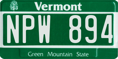 VT license plate NPW894