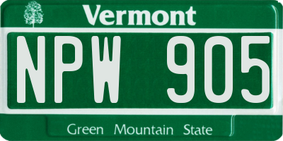 VT license plate NPW905