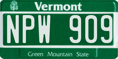 VT license plate NPW909