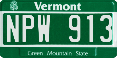 VT license plate NPW913