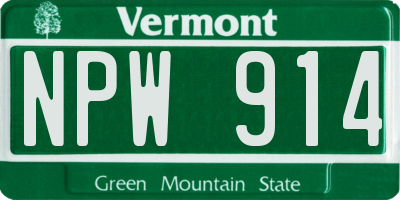 VT license plate NPW914