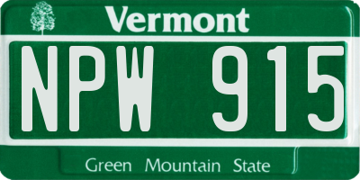 VT license plate NPW915