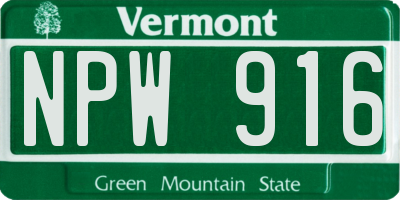 VT license plate NPW916