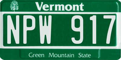 VT license plate NPW917