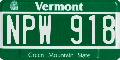 VT license plate NPW918