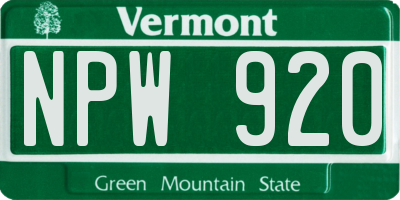 VT license plate NPW920