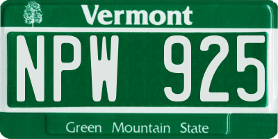 VT license plate NPW925