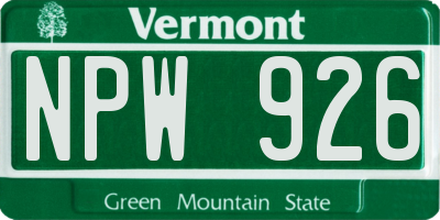 VT license plate NPW926