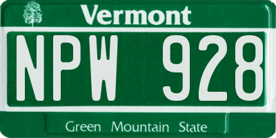 VT license plate NPW928
