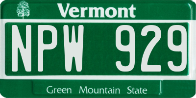 VT license plate NPW929