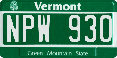VT license plate NPW930
