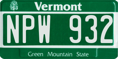 VT license plate NPW932