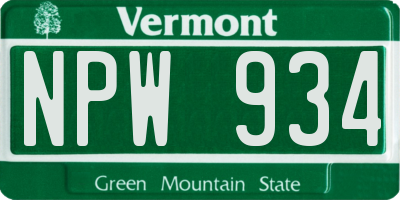 VT license plate NPW934