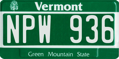 VT license plate NPW936