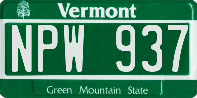 VT license plate NPW937