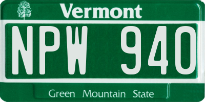 VT license plate NPW940