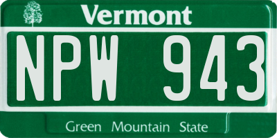 VT license plate NPW943