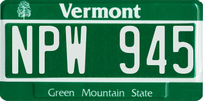 VT license plate NPW945