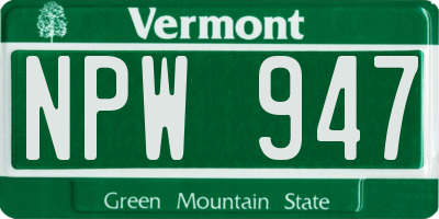 VT license plate NPW947