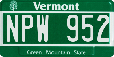 VT license plate NPW952