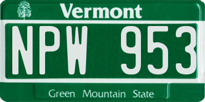 VT license plate NPW953