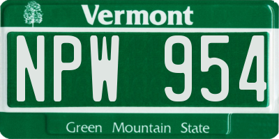VT license plate NPW954