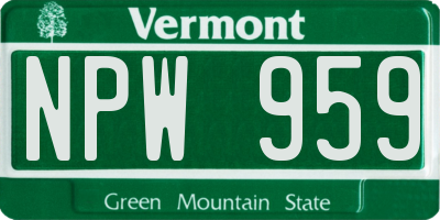 VT license plate NPW959