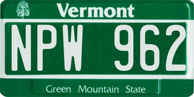 VT license plate NPW962