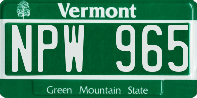 VT license plate NPW965