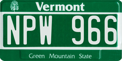VT license plate NPW966