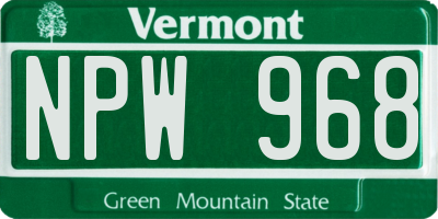 VT license plate NPW968
