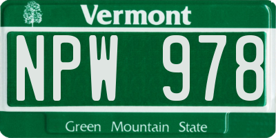 VT license plate NPW978