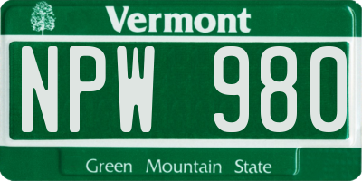 VT license plate NPW980