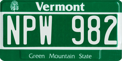VT license plate NPW982