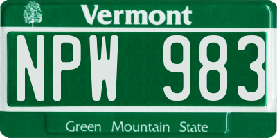 VT license plate NPW983