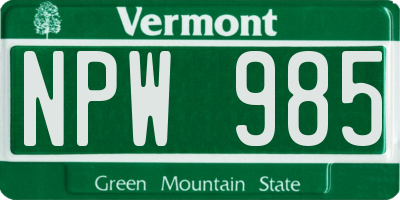 VT license plate NPW985