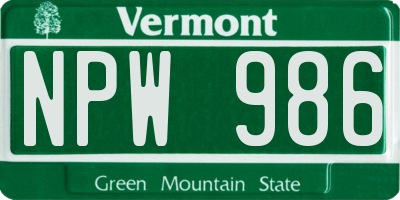 VT license plate NPW986